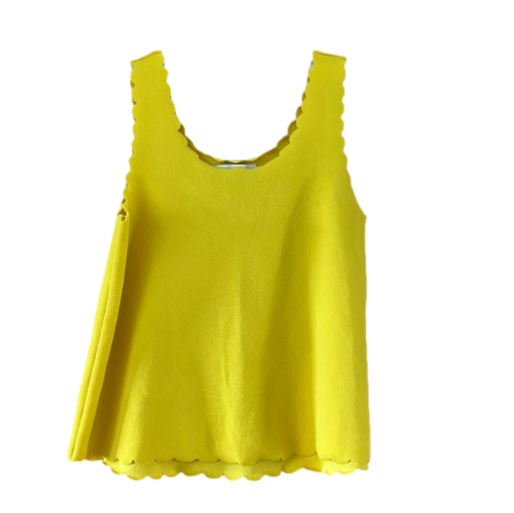 The Vanity Room Yellow Tank Top Scalloped Hem